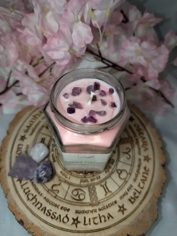 Spiced Crimson Candle Jar – Amethyst, Rhubarb & Cinnamon